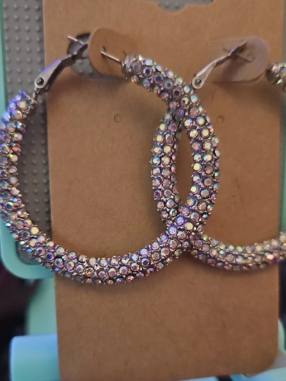 Iridescent Crystal Hoop Earrings in Pink - Sparkle Finish